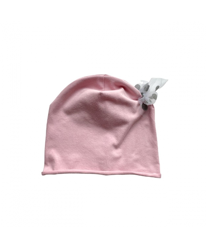 One layer cotton slouchy beanie with tulle bow