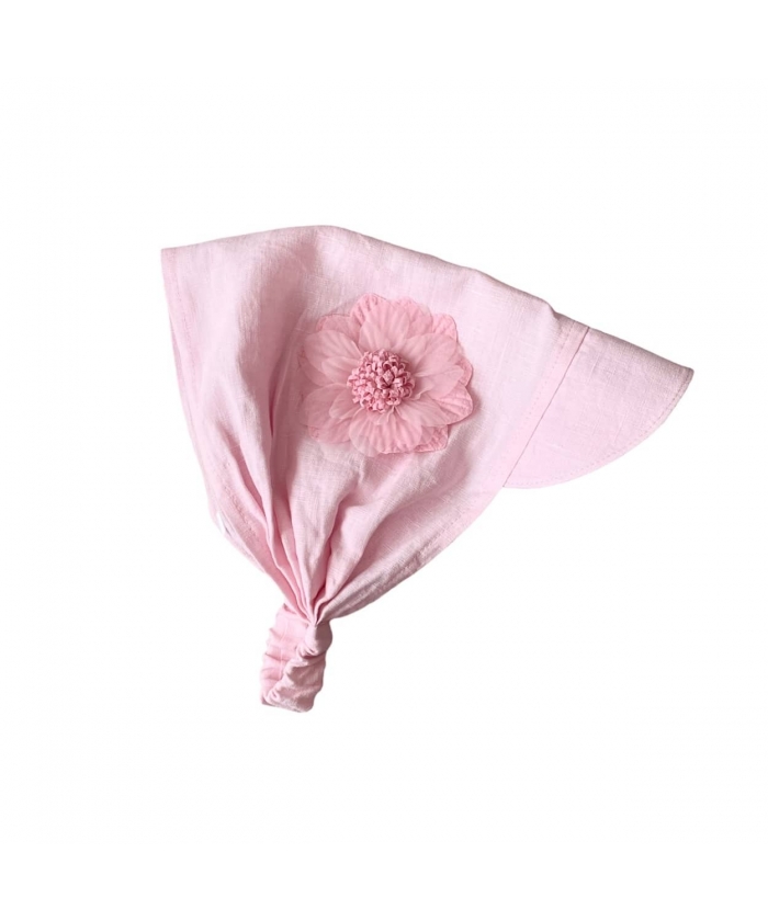 Rožinė Lininė skarelė su gėle