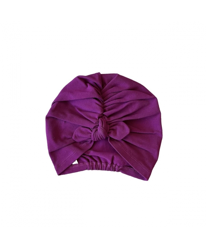 Thin purple cotton turban with bow